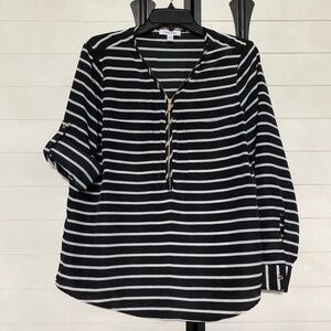 Calvin Klein Black and White Stripe Shirt Small with Adjustable Sleeves